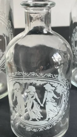 BOUTEILLES Verre Gravé et Bois VINTAGE