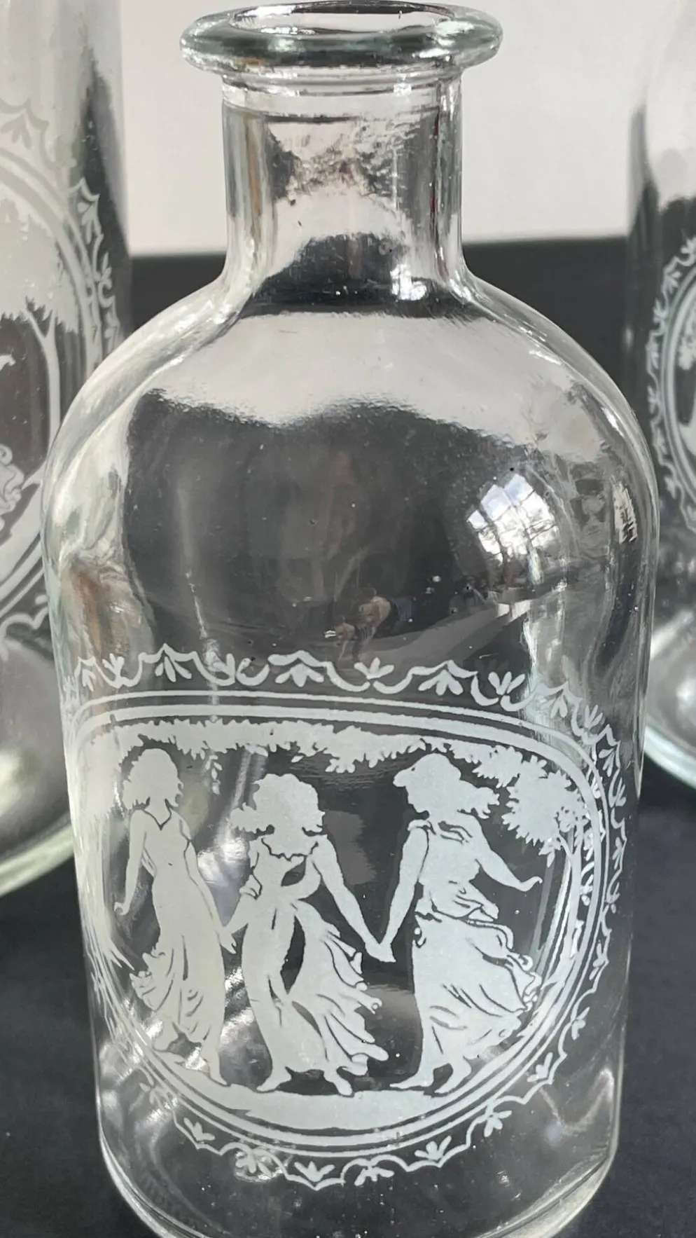 BOUTEILLES Verre Gravé et Bois VINTAGE