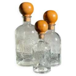 BOUTEILLES Verre Gravé et Bois VINTAGE