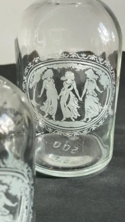 BOUTEILLES Verre Gravé et Bois VINTAGE