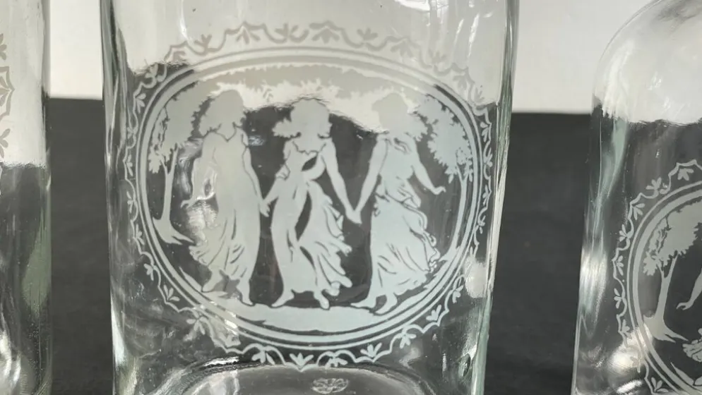 BOUTEILLES Verre Gravé et Bois VINTAGE
