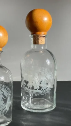 BOUTEILLES Verre Gravé et Bois VINTAGE