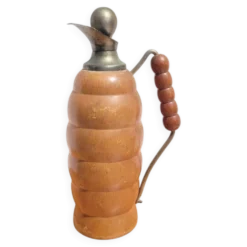 Bouteille thermos vintage en bois tourné signée T. Ergök