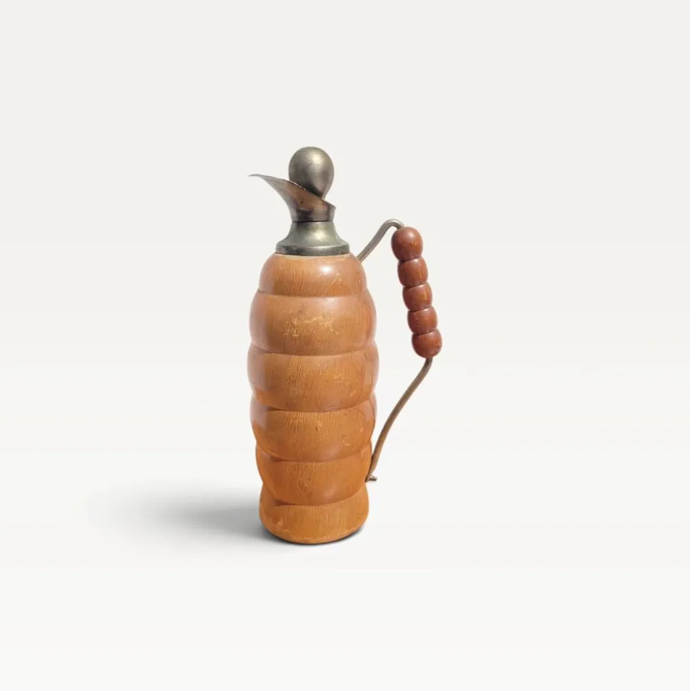 Bouteille thermos vintage en bois tourné signée T. Ergök
