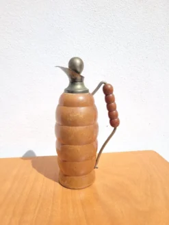 Bouteille thermos vintage en bois tourné signée T. Ergök