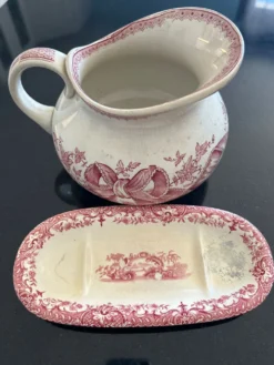 Broc ancien Sarreguemines U&Cie « Rosette » + pièce assortie – vers 19
