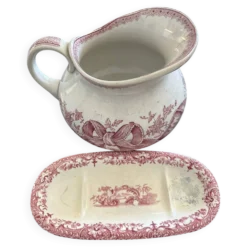 Broc ancien Sarreguemines U&Cie « Rosette » + pièce assortie – vers 19