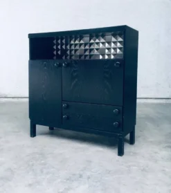 Brutalist Black Ebonized Dry Bar Cabinet, Belgium, 1970s