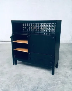 Brutalist Black Ebonized Dry Bar Cabinet, Belgium, 1970s