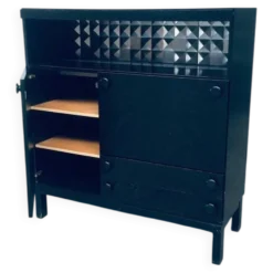 Brutalist Black Ebonized Dry Bar Cabinet, Belgium, 1970s