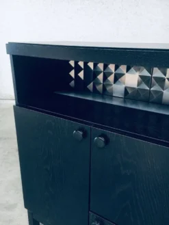 Brutalist Black Ebonized Dry Bar Cabinet, Belgium, 1970s