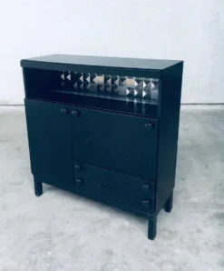 Brutalist Black Ebonized Dry Bar Cabinet, Belgium, 1970s
