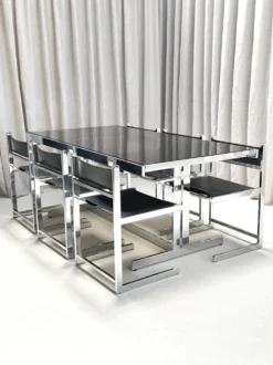 Brutalist chrome dining set by Sigma Furniture, Deinze, Belgium, 1960s.
