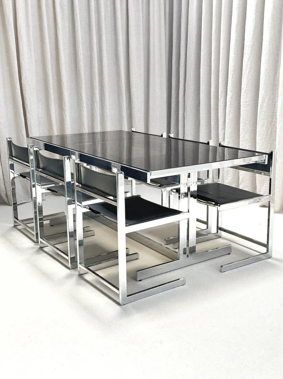 Brutalist chrome dining set by Sigma Furniture, Deinze, Belgium, 1960s.