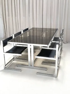 Brutalist chrome dining set by Sigma Furniture, Deinze, Belgium, 1960s.