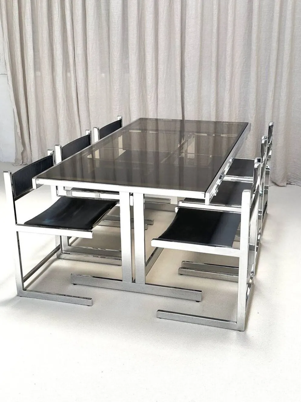 Brutalist chrome dining set by Sigma Furniture, Deinze, Belgium, 1960s.