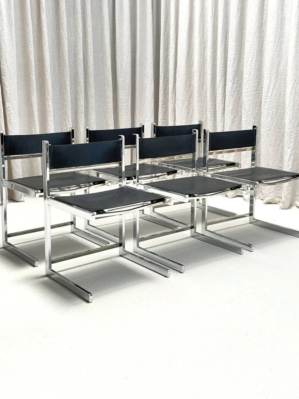 Brutalist chrome dining set by Sigma Furniture, Deinze, Belgium, 1960s.