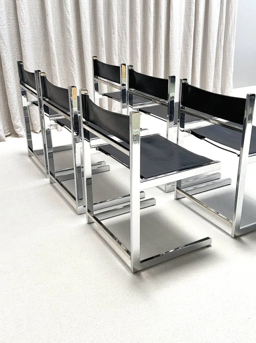 Brutalist chrome dining set by Sigma Furniture, Deinze, Belgium, 1960s.