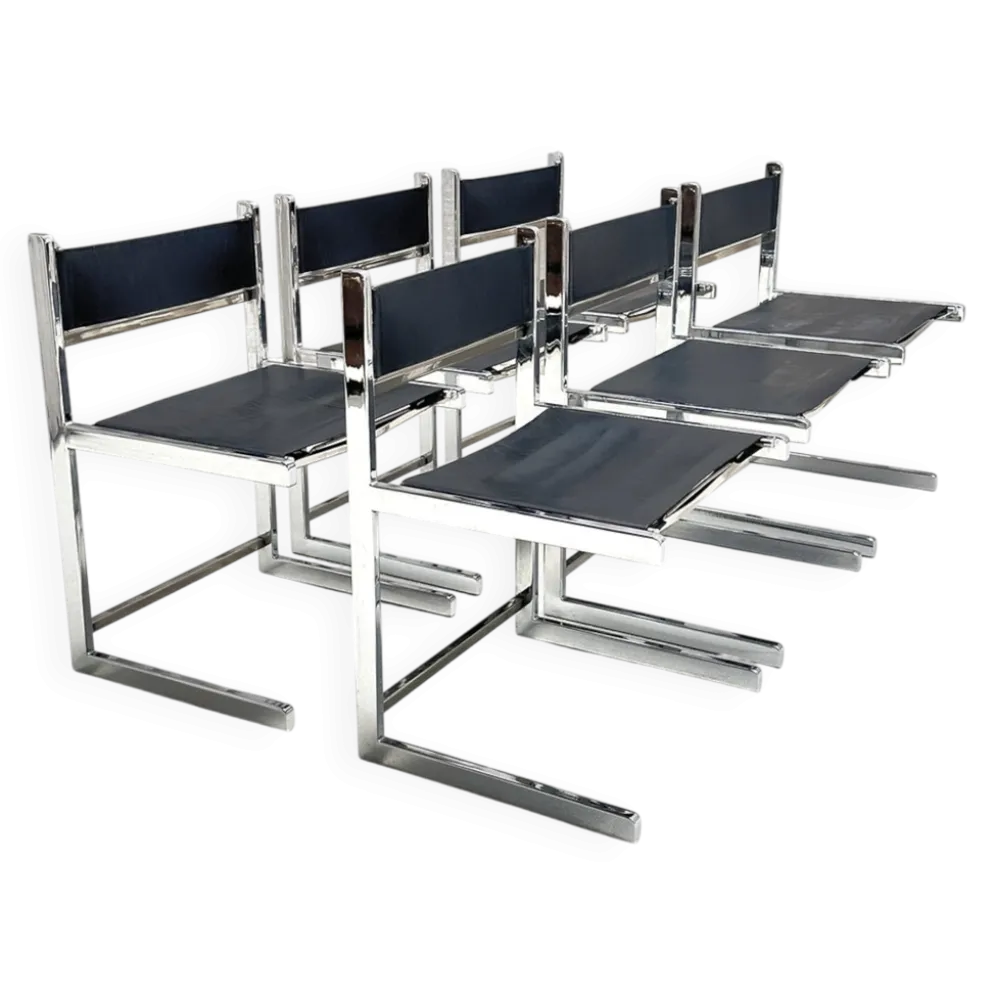 Brutalist chrome dining set by Sigma Furniture, Deinze, Belgium, 1960s.