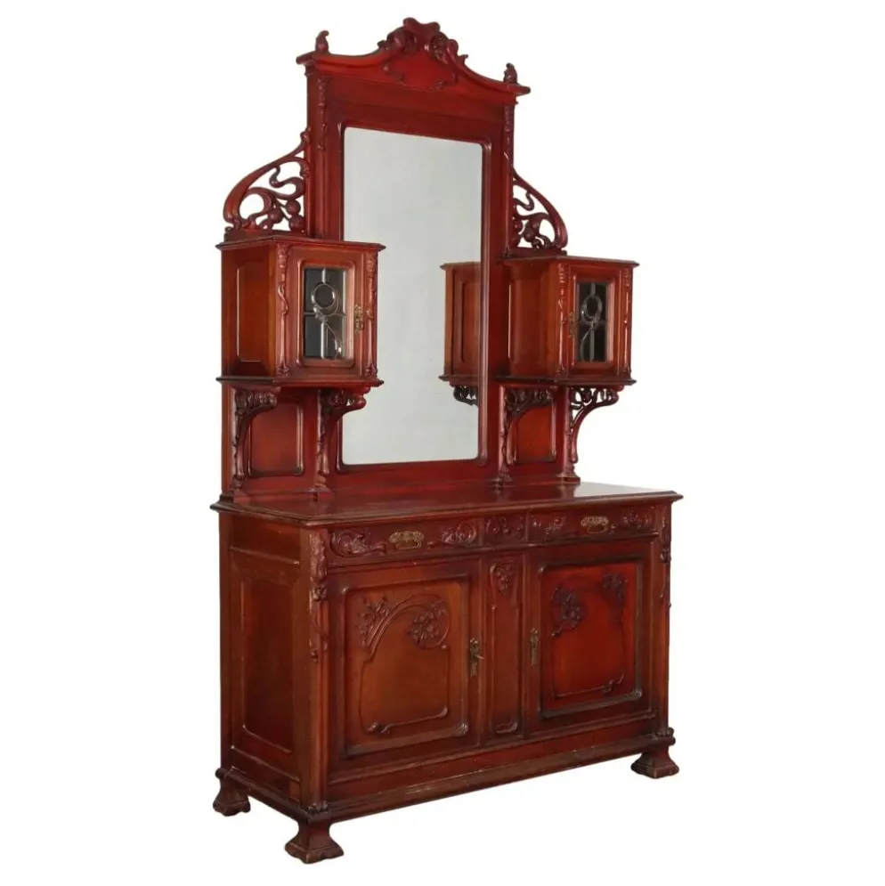 Buffet ancien Art nouveau en noyer avec décorations, Italie, XIXe siècle
