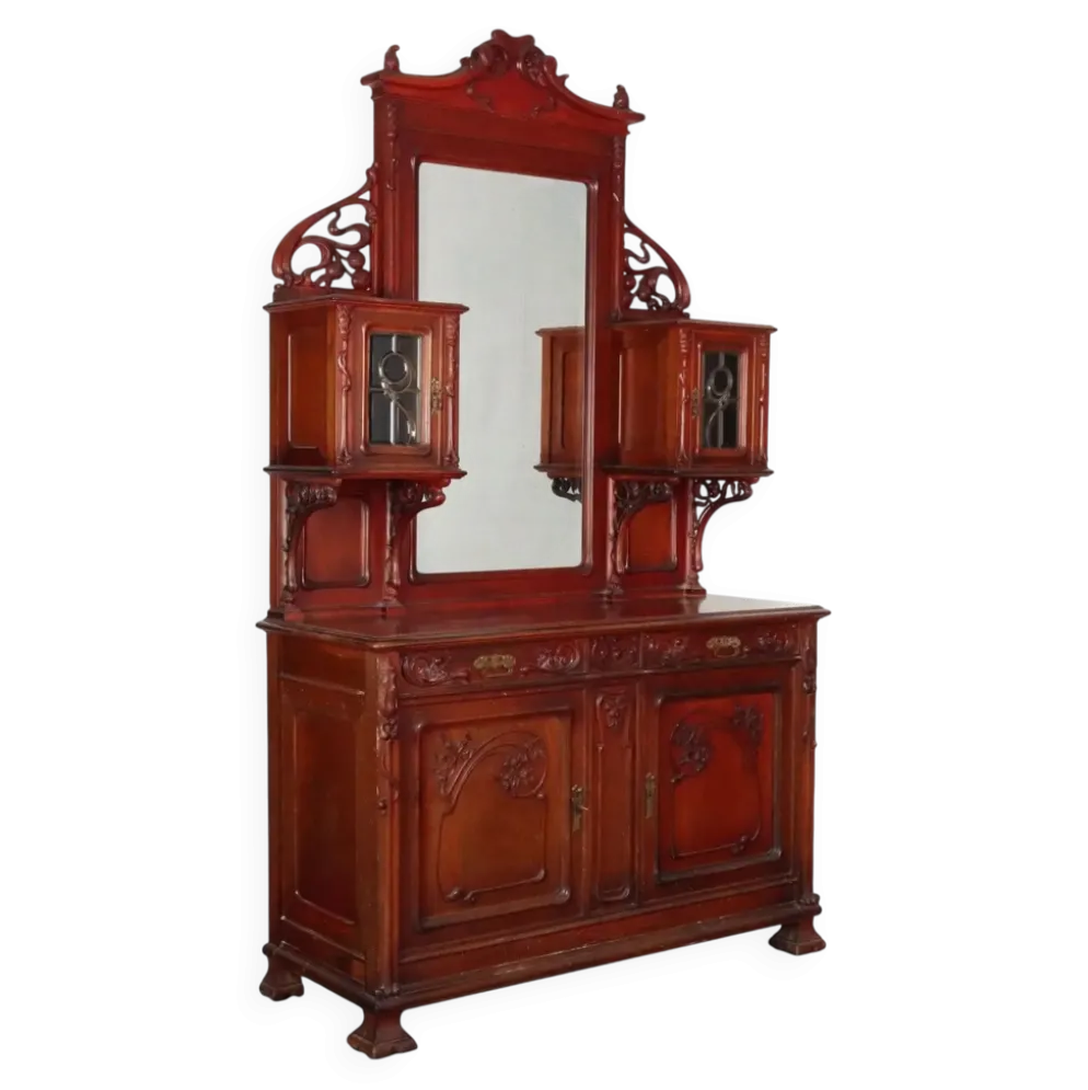 Buffet ancien Art nouveau en noyer avec décorations, Italie, XIXe siècle
