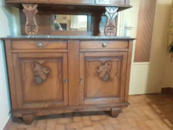 Buffet ancien deux corps en bois sculpté - plateau marbre - très bel état