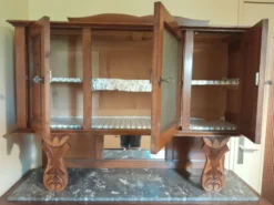Buffet ancien deux corps en bois sculpté - plateau marbre - très bel état
