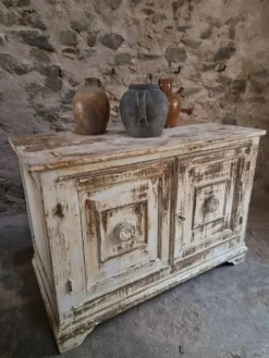 Buffet ancien français en pin avec patine vieillie, vers 1870–1900