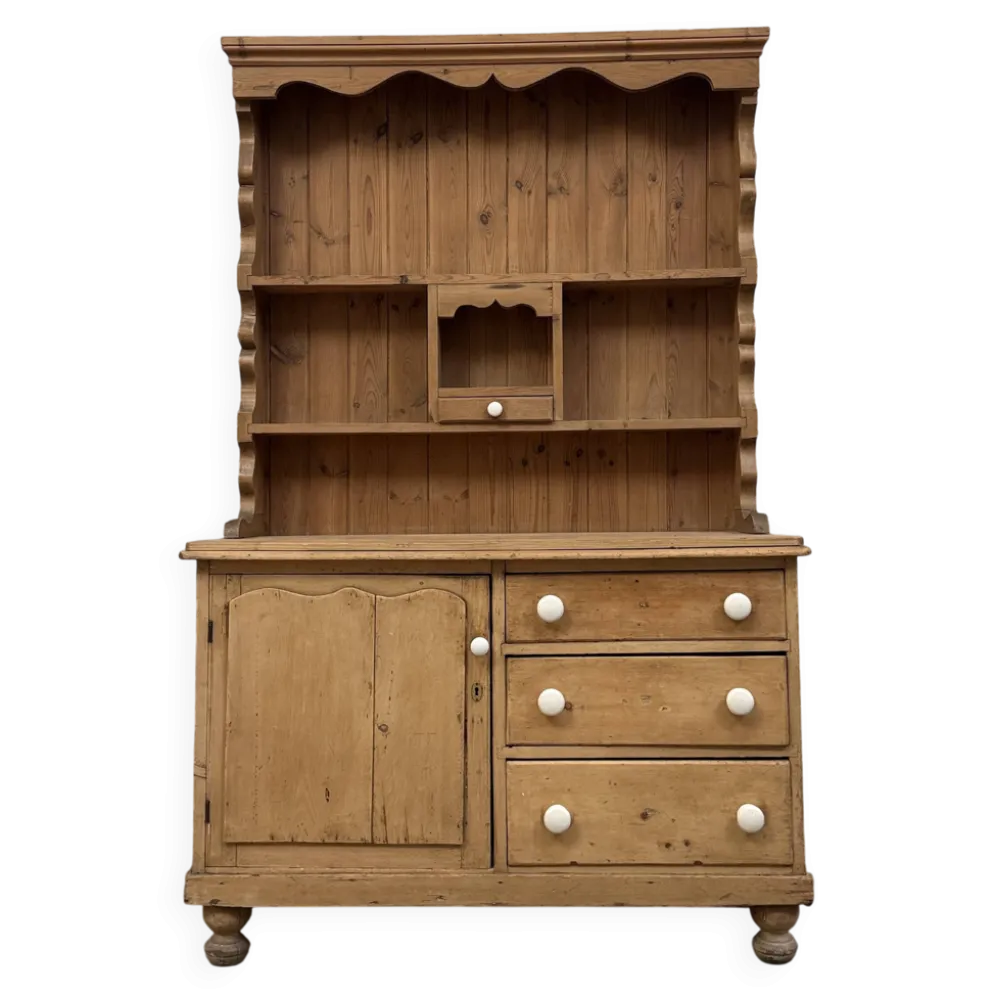 Buffet anglais ancien deux corps en pin massif (rénové)