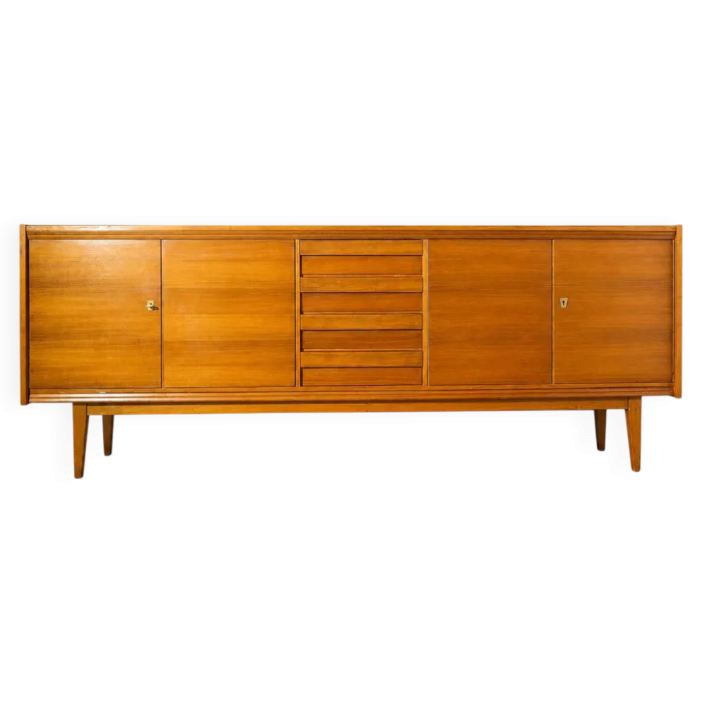 Buffet architectural moderne du milieu du siècle en Okoumé de première qualité.