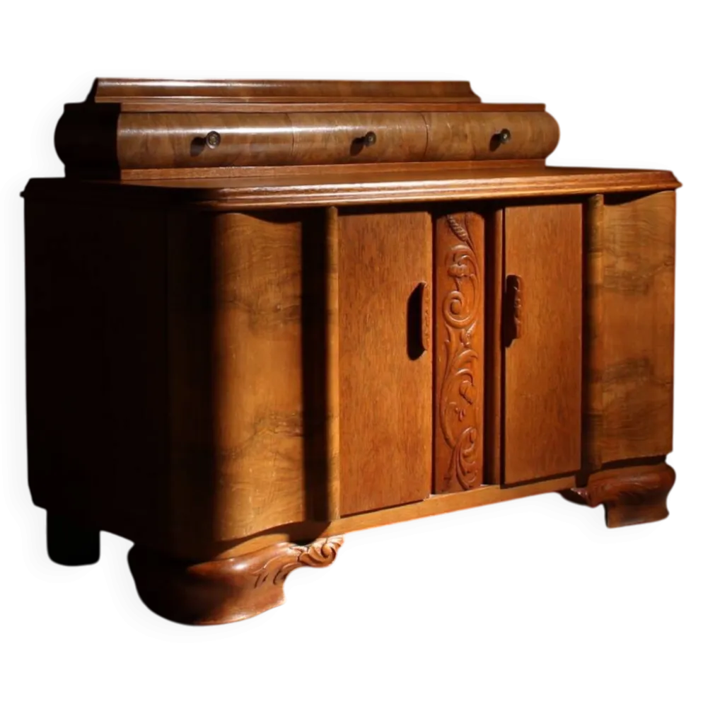 Buffet Art Déco avec superstructure en chêne et noyer | Allemagne années 1920