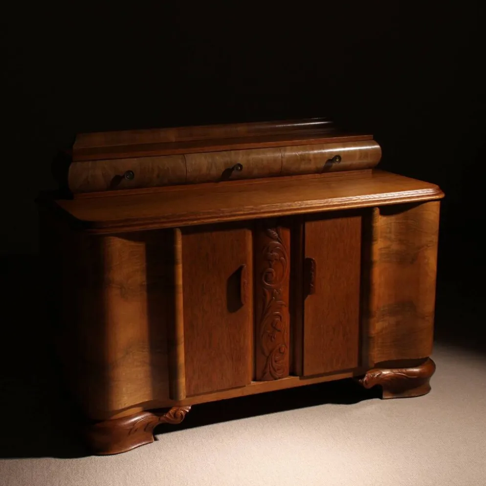 Buffet Art Déco avec superstructure en chêne et noyer | Allemagne années 1920