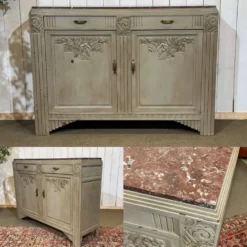 Buffet Art déco en noyer, chêne et dessus marbre