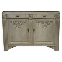 Buffet Art déco en noyer, chêne et dessus marbre