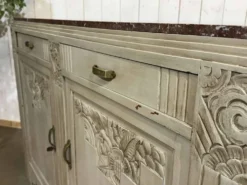 Buffet Art déco en noyer, chêne et dessus marbre