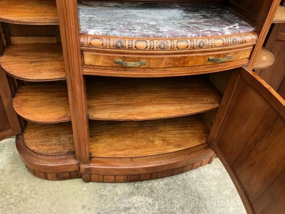 Buffet art déco plateau marbre, meuble vaisselier ancien