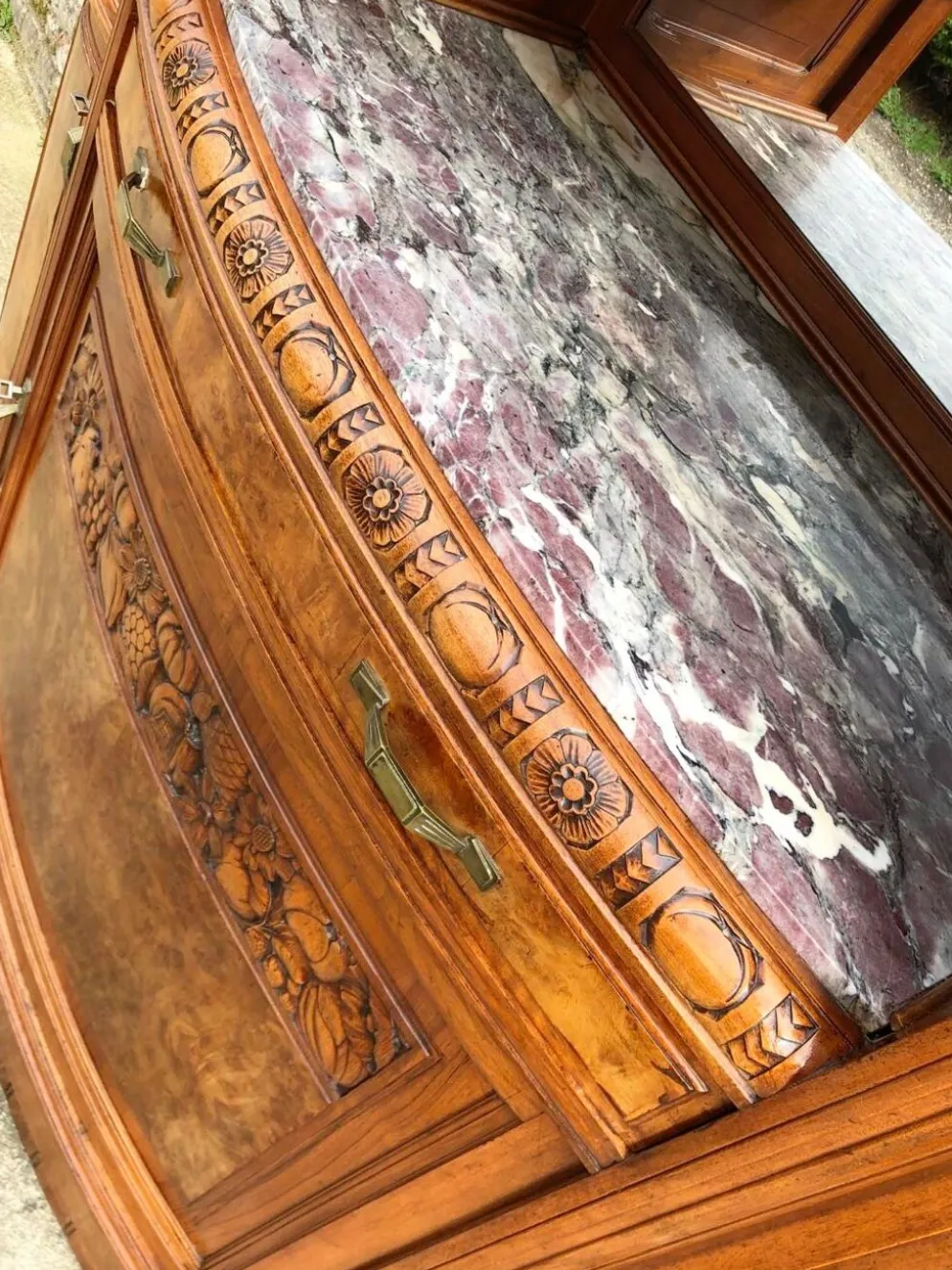 Buffet art déco plateau marbre, meuble vaisselier ancien