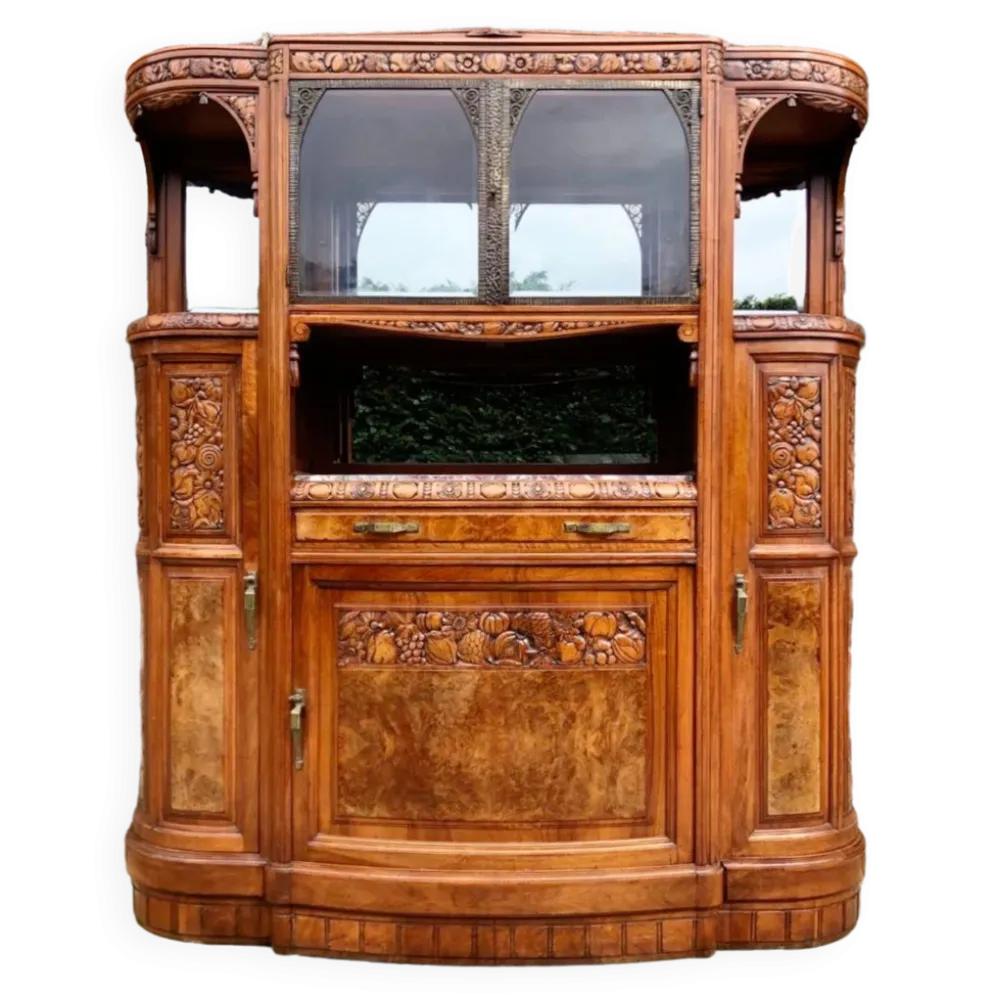 Buffet art déco plateau marbre, meuble vaisselier ancien