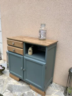 Buffet bas Mado rénové vert Galane et bois
