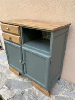 Buffet bas Mado rénové vert Galane et bois