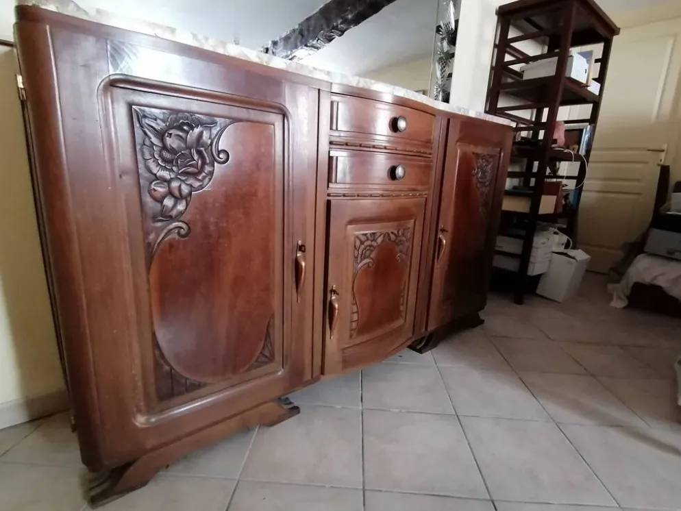 Buffet bois et marbre