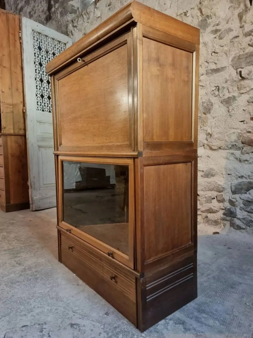 Buffet à boissons vintage style Globe Wernicke, meuble bar modulaire en acajou, vitrine des années 1960