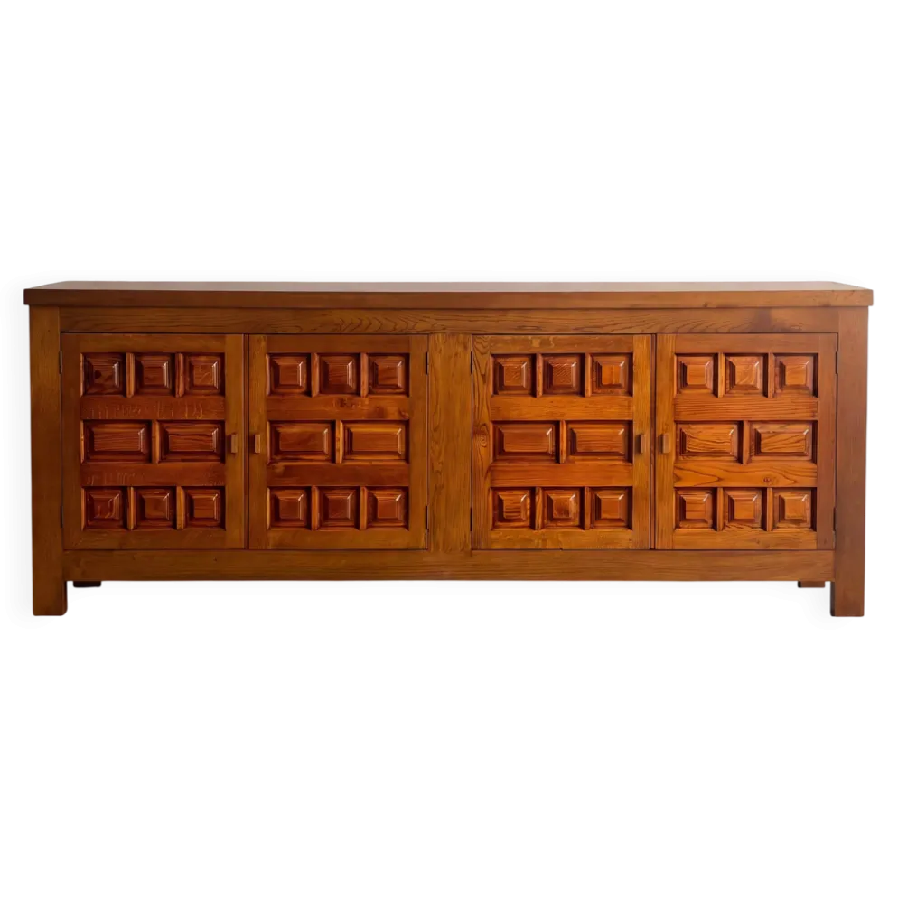 Buffet brutaliste en chêne français, années 1970