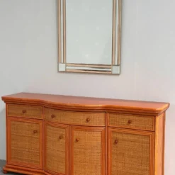 Buffet courbé vintage en rotin et bois orange, années 1980