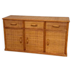Buffet / crédence vintage en rotin et bambou, années 1970