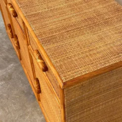 Buffet / crédence vintage en rotin et bambou, années 1970