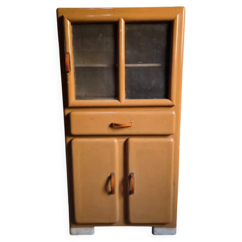 Buffet de cuisine art déco français vintage avec poignées en bakélite, années 1930–1940