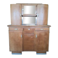 Buffet de cuisine 2 corps Art Déco années 40 – Verre gravé Cerf