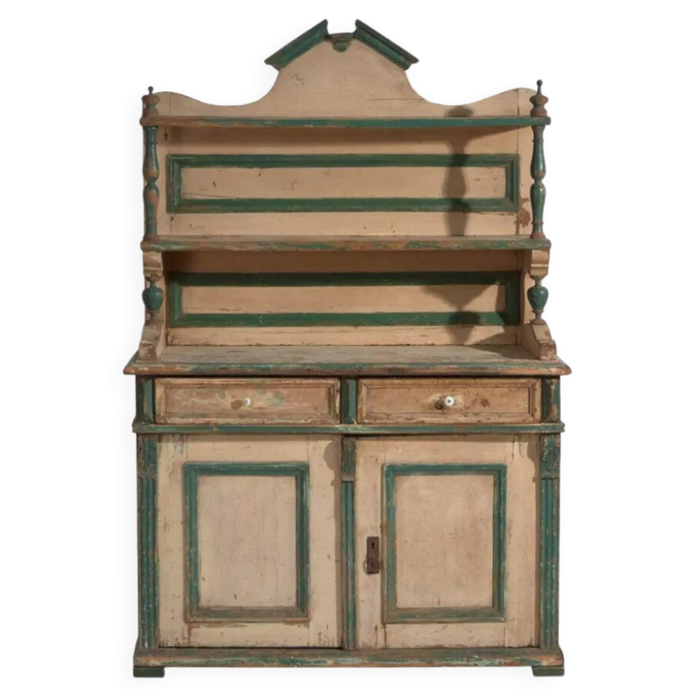 Buffet de cuisine en pin de deux portes et étagères – Europe centrale, vers 1910