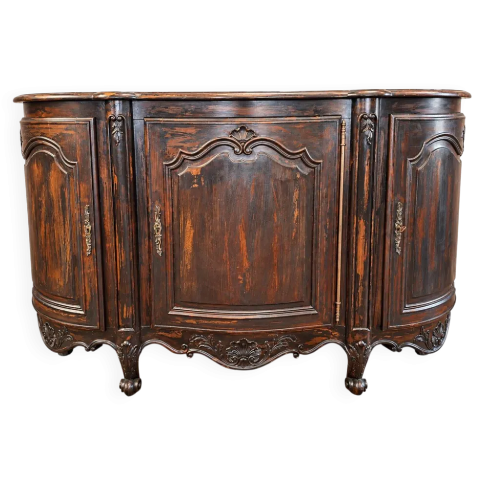 Buffet de style Louis XV en bois sculpté patine usagée volontairement ( omb